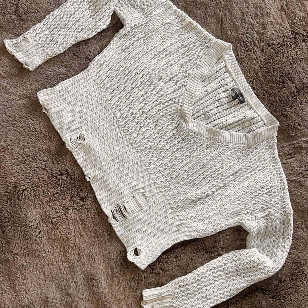 Women's White Distressed Sweater